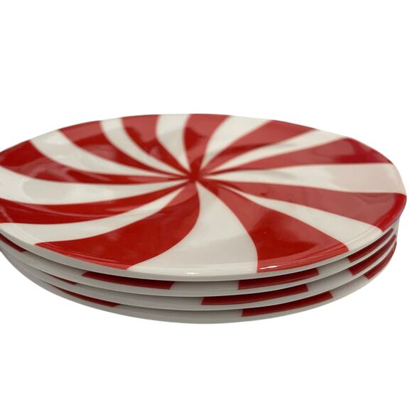 Peppermint Candy Shaped Christmas Melamine Appetizer Plate Set 4 Red White New - Picture 13 of 13